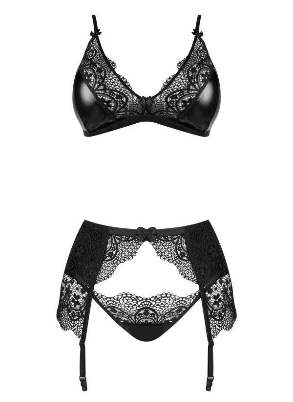 CONJUNTO DE 3 PEÇAS OBSIDIAN DESIRE SET BEAUTY NIGHT FASHION PRETO
