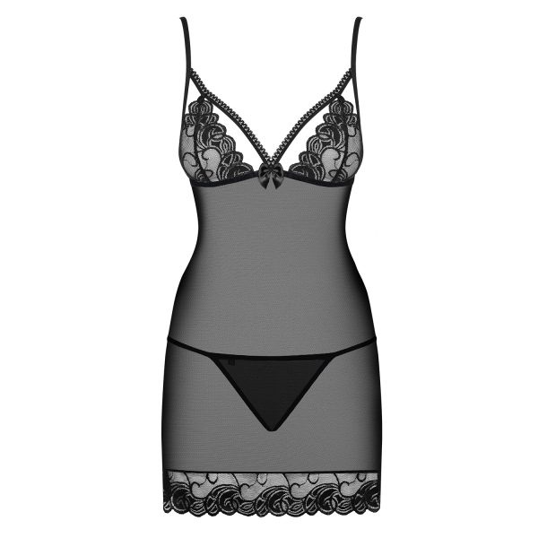 CAMISA DE NOITE E TANGA WONDERIA OBSESSIVE PRETA