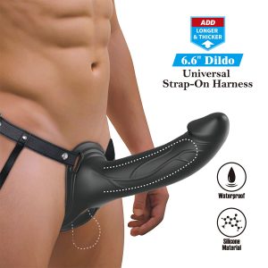 STRAP-ON VIBRATÓRIO COM DILDO OCO LANDON (PRETO) - Image 8