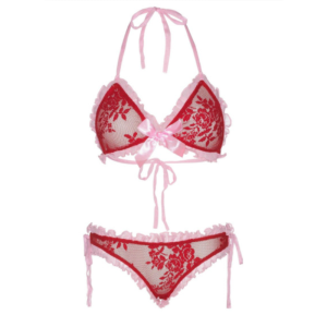 CONJUNTO LINGERIE RENDA VERMELHA E ROSA - LEG AVENUE S/M 5 CONJUNTO