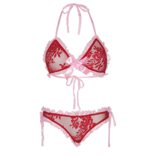 CONJUNTO LINGERIE RENDA VERMELHA E ROSA - LEG AVENUE S/M 2 CONJUNTO