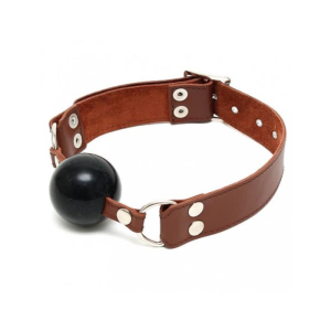MORDAÇA BDSM COM BOLA DE SILICONE EM COURO CASTANHO 1 MORDAÇA BDSM