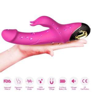 VIBRADOR RABBIT COM ROTAÇÃO METEROR DILDO (FÚCSIA) - Image 3