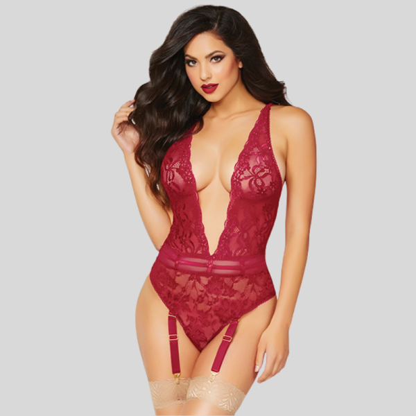 BODY EM RENDA FLORAL BORDÔ SEVEN ’TIL MIDNIGHT